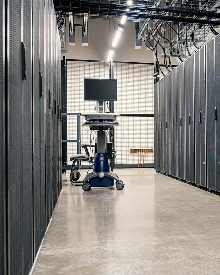 Rows of server racks in a data centre